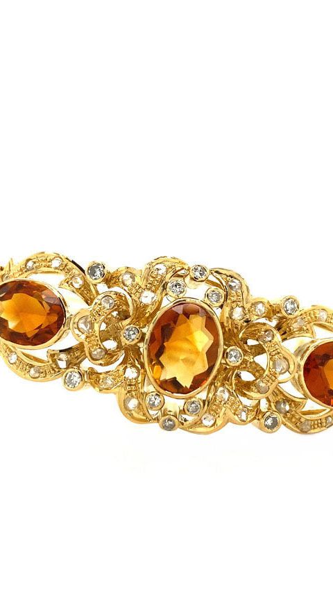 Vintage 14K Gold Bracelet with Citrine and Diamond